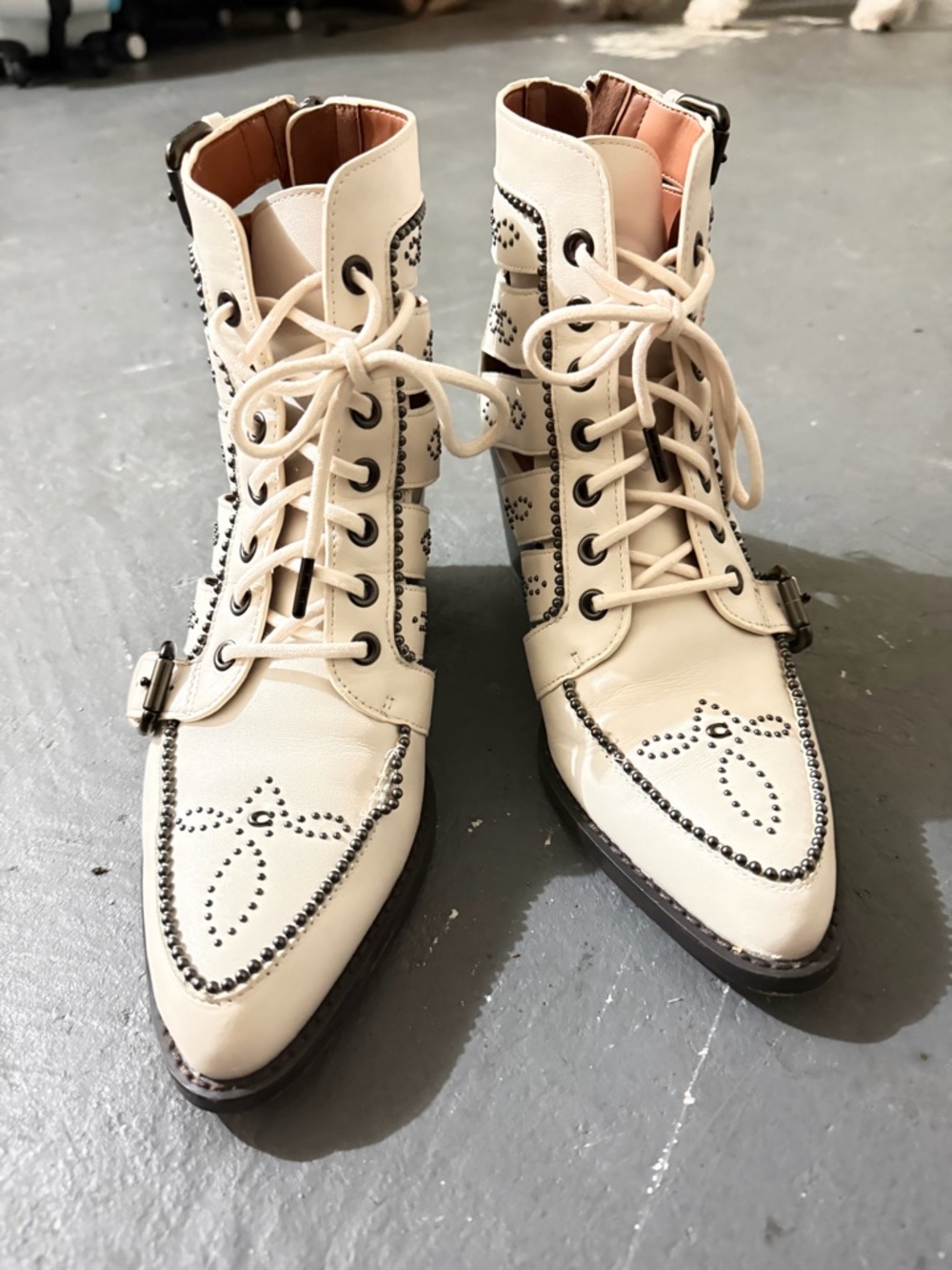 Coach Paisleh |  Cream Studded Lace-Up Ankle Boots
